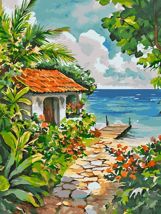 Картина по номерам без подрамника «Домик у моря» 130x100 см