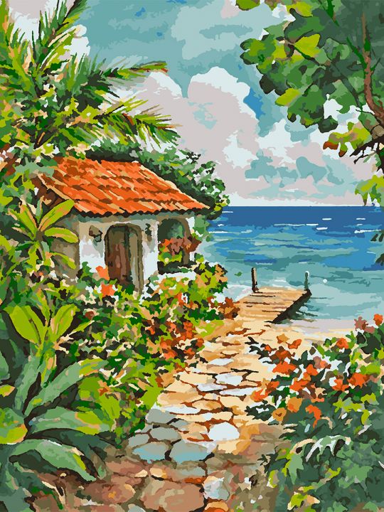 Картина по номерам без подрамника «Домик у моря» 80x60 см