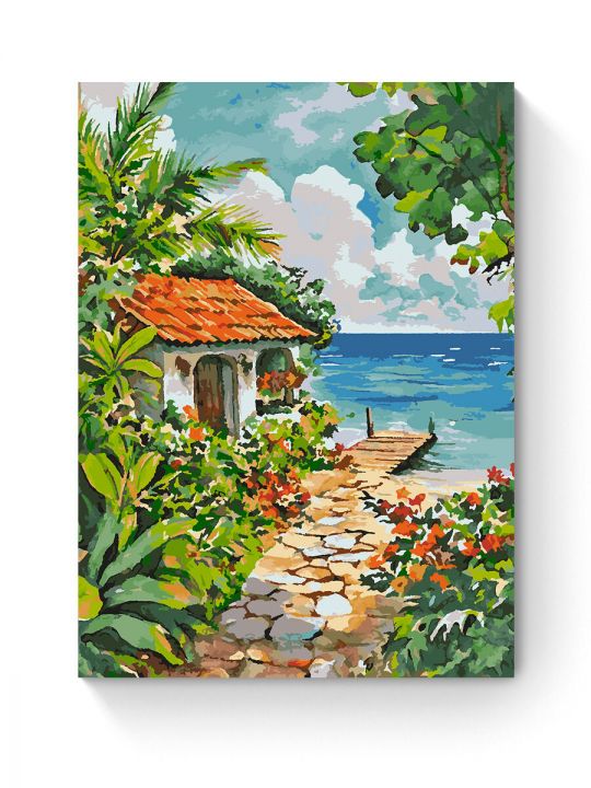 Картина по номерам на подрамнике «Домик у моря» 90x70 см