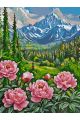 Картина по номерам на подрамнике «Пионы в горах» 90x70 см