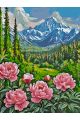Картина по номерам без подрамника «Пионы в горах» 80x60 см