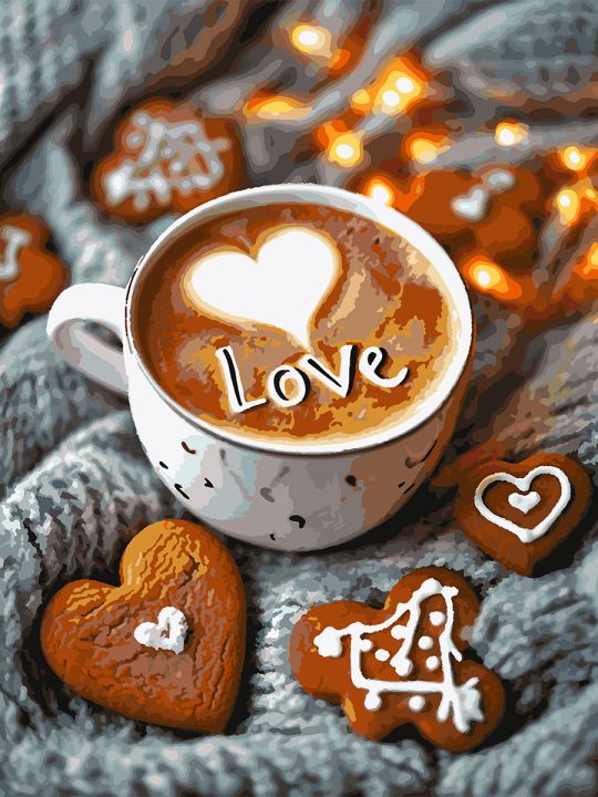 Картина по номерам без подрамника «Любовь и кофе» 80x60 см