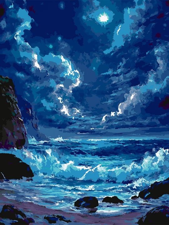 Картина по номерам без подрамника «Ночное море» 90x70 см