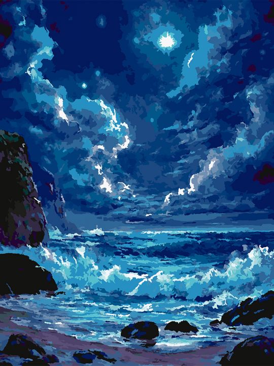 Картина по номерам без подрамника «Ночное море» 80x60 см