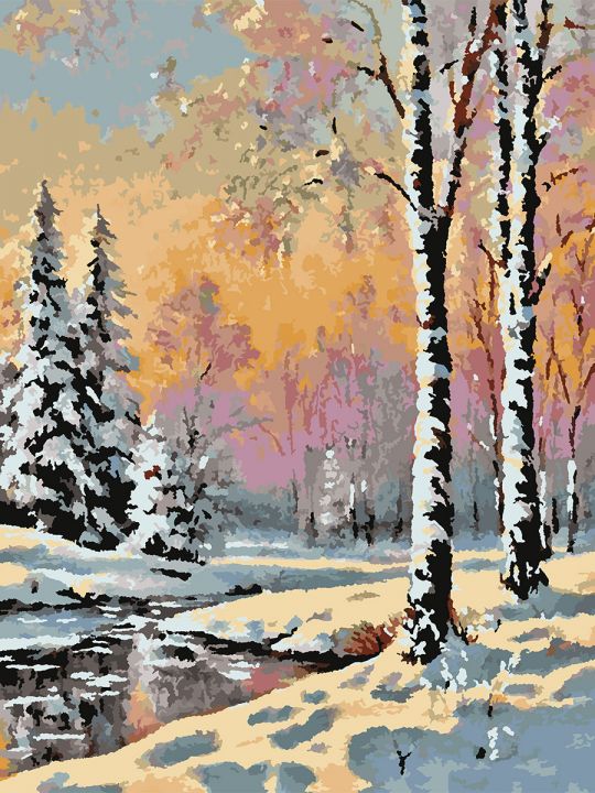 Картина по номерам без подрамника «Зимний закат» 80x60 см