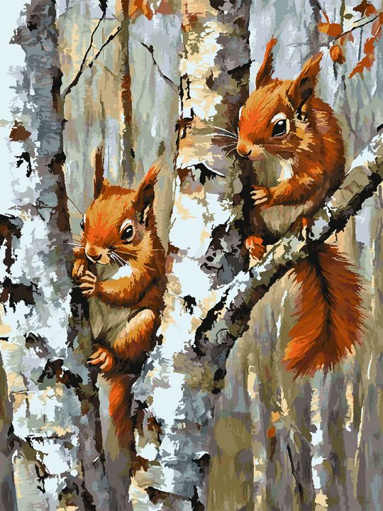 Картина по номерам без подрамника «Белочки» 130x100 см