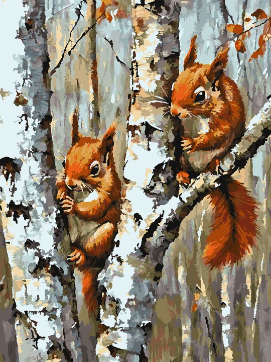 Картина по номерам без подрамника «Белочки» 80x60 см