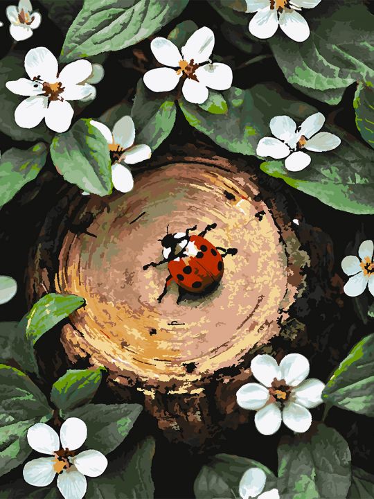 Картина по номерам без подрамника «Божья коровка» 90x70 см