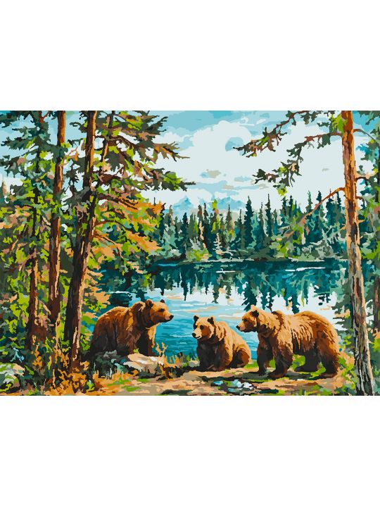 Картина по номерам без подрамника «Три медведя» 90x70 см
