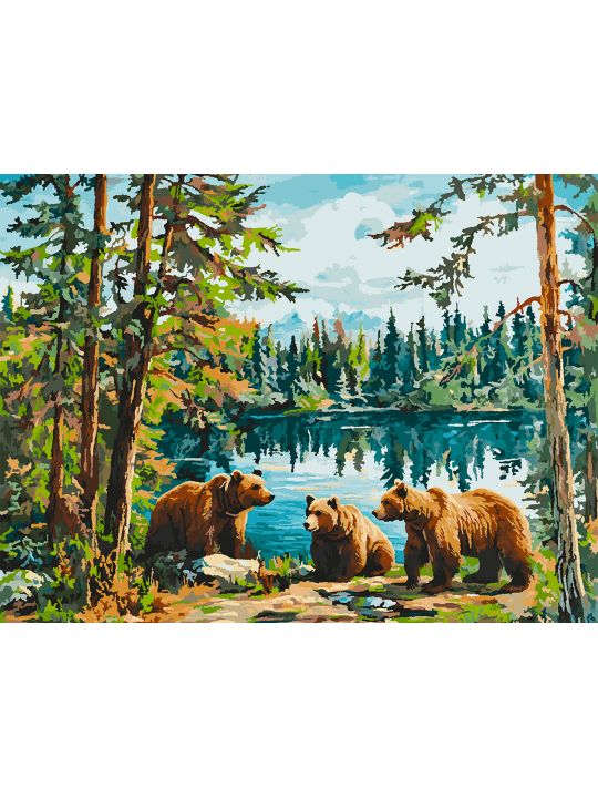 Картина по номерам без подрамника «Три медведя» 130x100 см