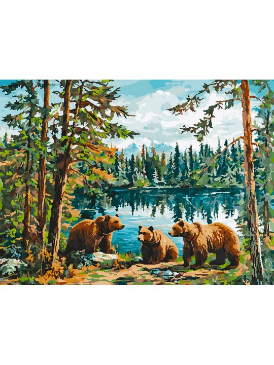 Картина по номерам без подрамника «Три медведя» 80x60 см