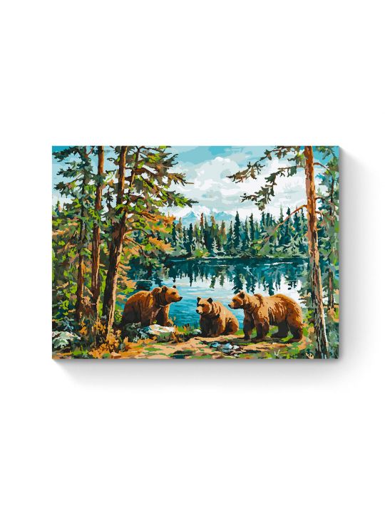 Картина по номерам на подрамнике «Три медведя» 80x60 см