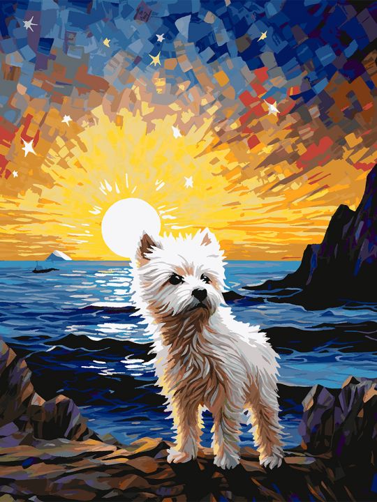 Картина по номерам без подрамника «Вест-хайленд» 130x100 см