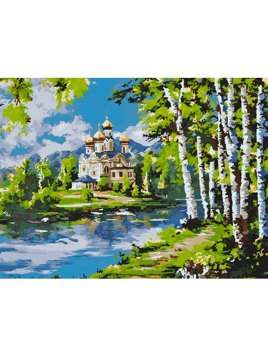 Картина по номерам без подрамника «Храм у реки» 130x100 см