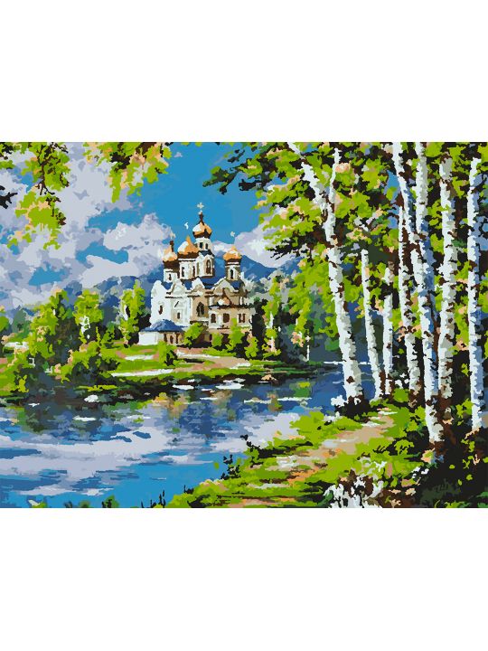 Картина по номерам без подрамника «Храм у реки» 80x60 см
