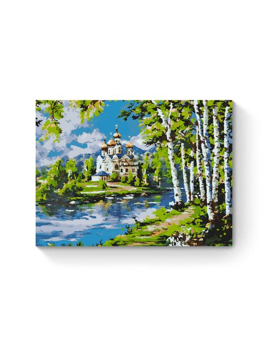 Картина по номерам на подрамнике «Храм у реки» 80x60 см