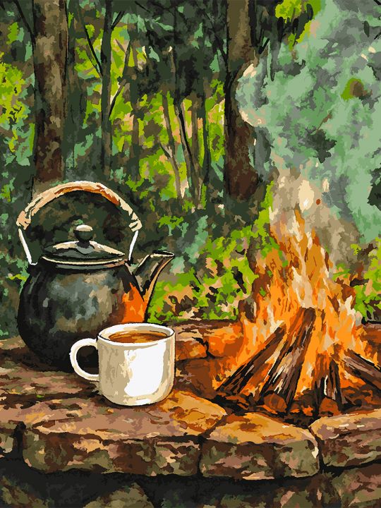 Картина по номерам без подрамника «Чай на костре» 130x100 см