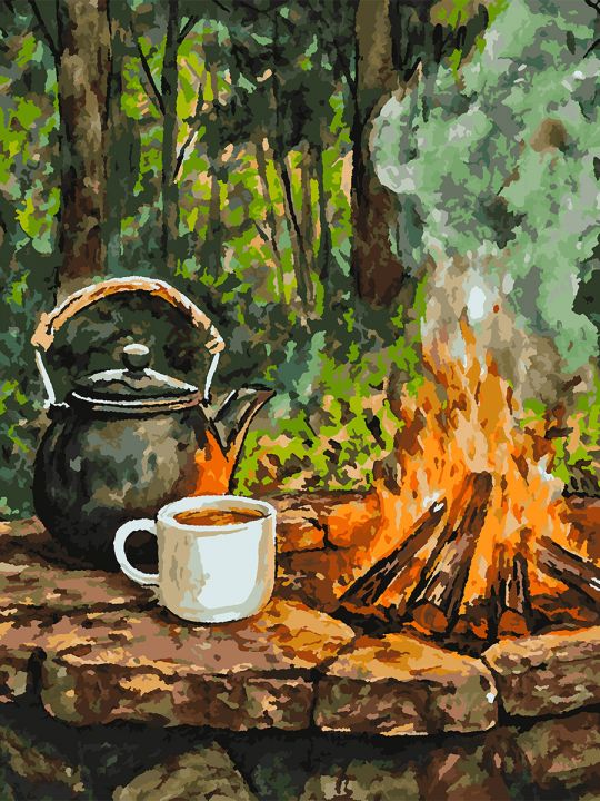 Картина по номерам без подрамника «Чай на костре» 80x60 см