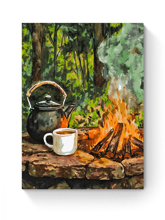 Картина по номерам на подрамнике «Чай на костре» 90x70 см