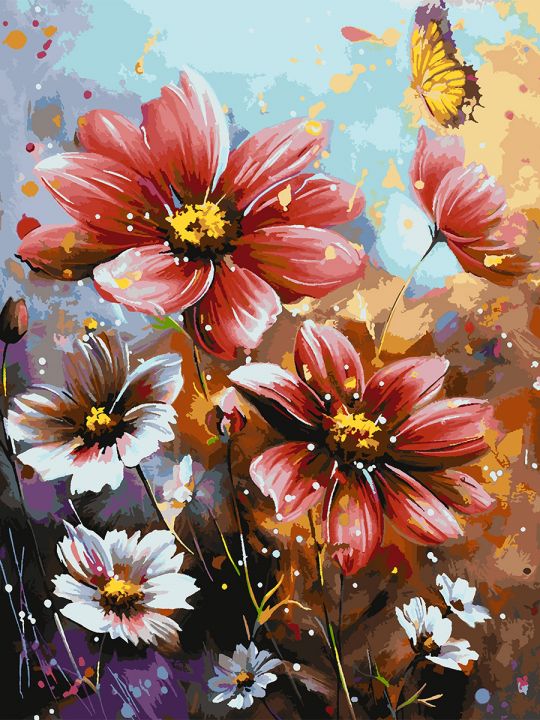 Картина по номерам без подрамника «Красные цветы» 130x100 см