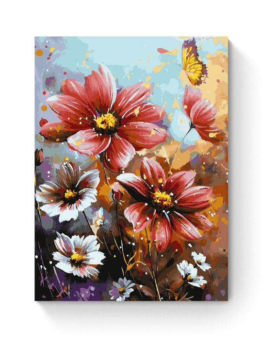 Картина по номерам на подрамнике «Красные цветы» 90x70 см