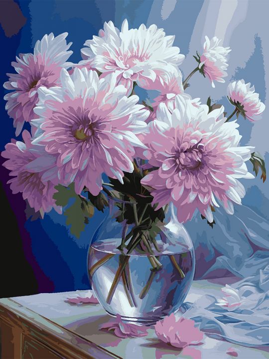 Картина по номерам без подрамника «Георгины» 130x100 см