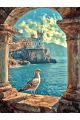 Алмазная мозаика без подрамника «Замок у моря» 90x70 см