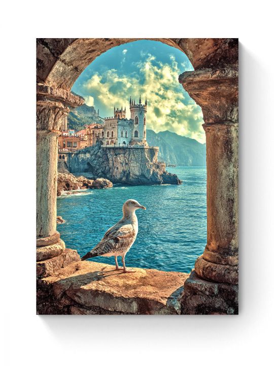 Алмазная мозаика на подрамнике «Замок у моря» 40x30 см