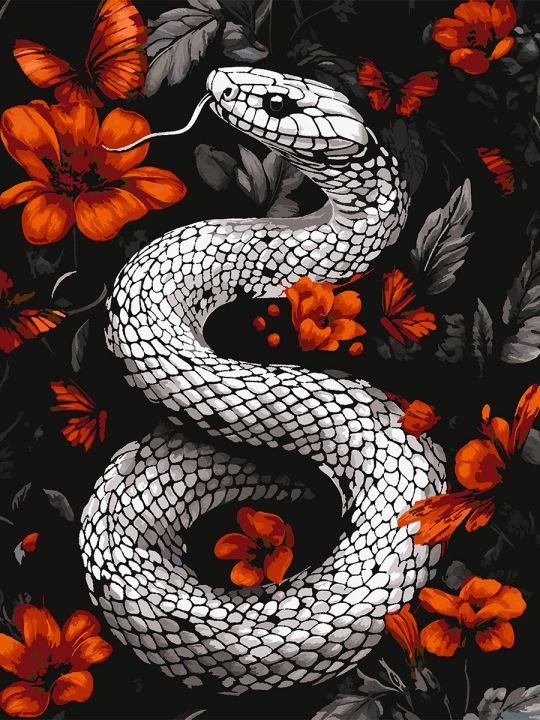 Картина по номерам без подрамника «Змея в цветах» 130x100 см