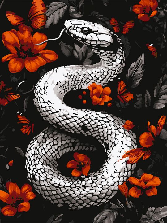 Картина по номерам без подрамника «Змея в цветах» 80x60 см