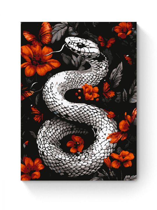 Картина по номерам на подрамнике «Змея в цветах» 90x70 см