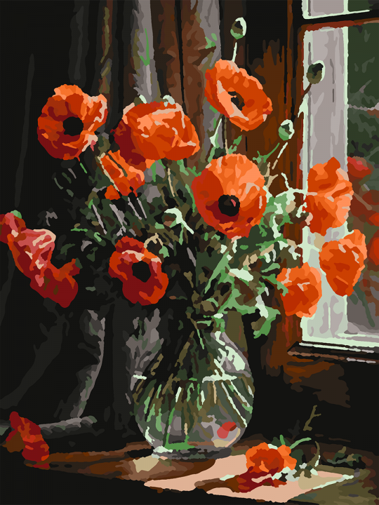 Картина по номерам без подрамника «Маки в вазе» 25x20 см