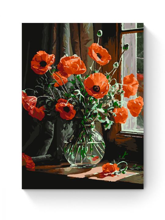 Картина по номерам на подрамнике «Маки в вазе» 35x25 см
