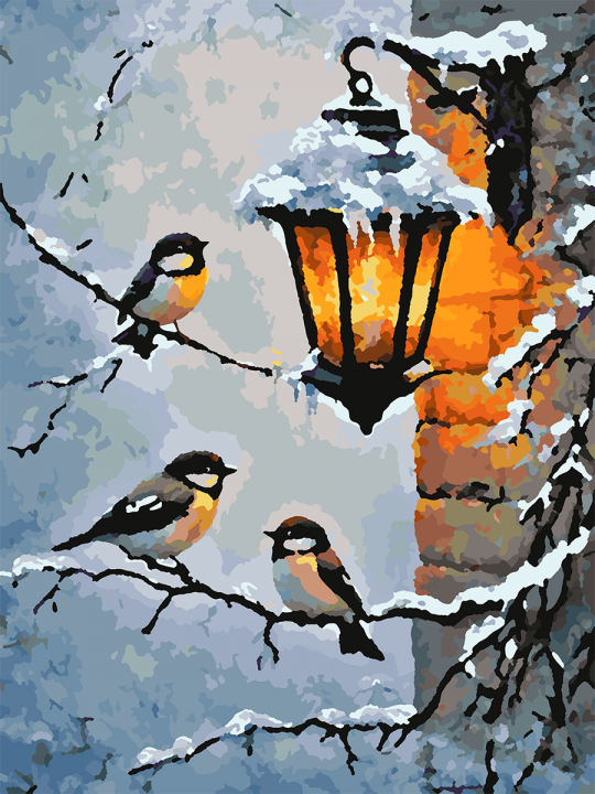 Картина по номерам без подрамника «Зимний фонарь» 35x25 см