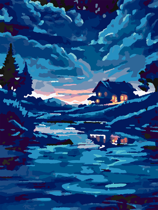 Картина по номерам без подрамника «Домик в ночи» 25x20 см