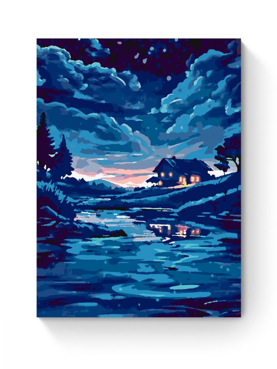 Картина по номерам на подрамнике «Домик в ночи» 35x25 см