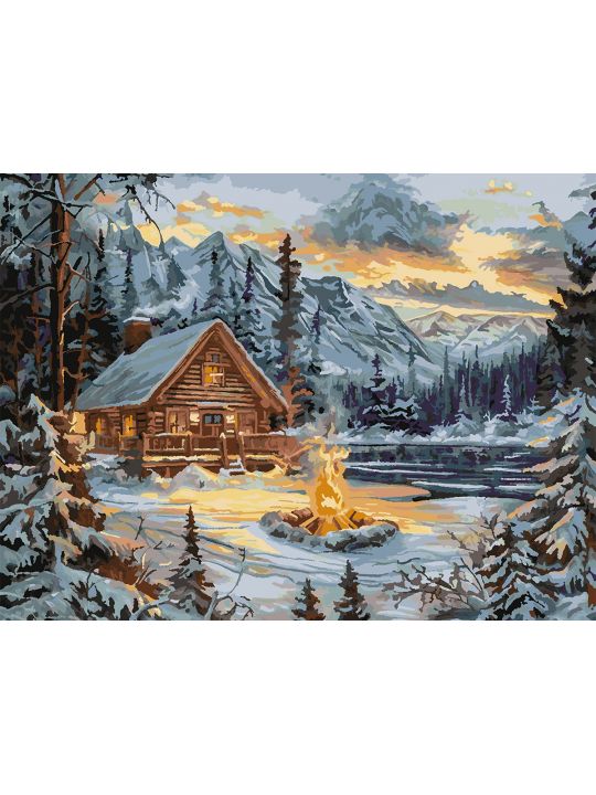 Картина по номерам без подрамника «Домик в горах» 90x70 см