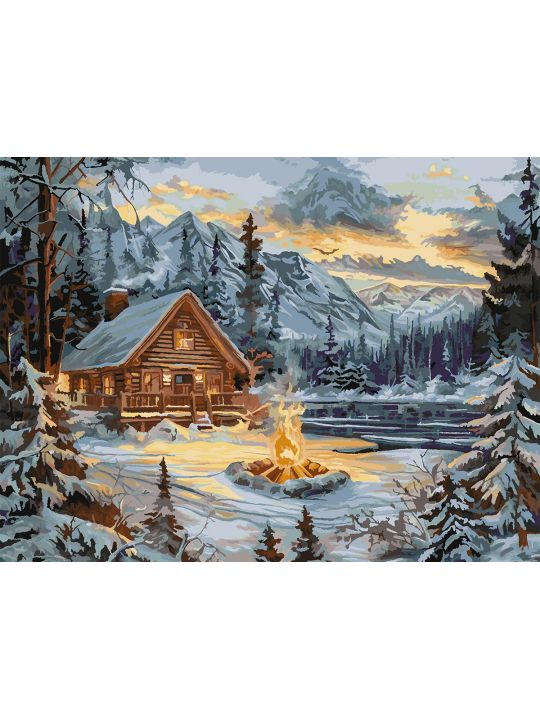 Картина по номерам без подрамника «Домик в горах» 130x100 см