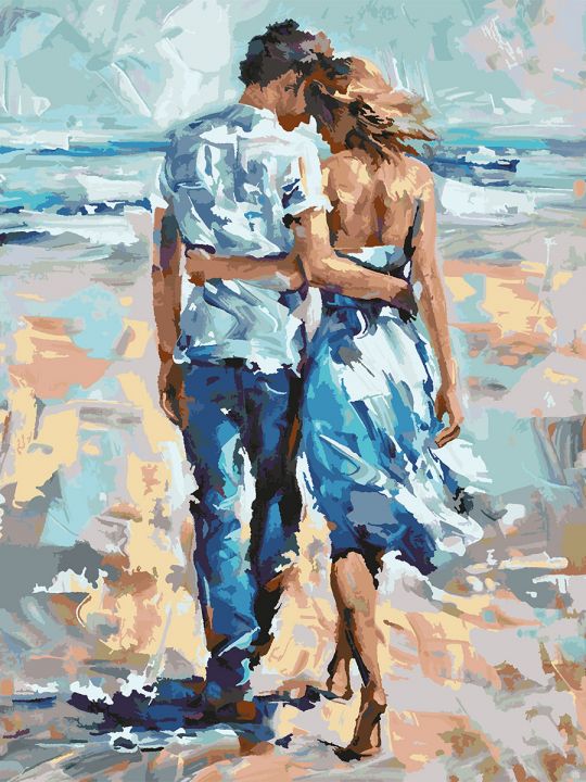 Картина по номерам без подрамника «Пара у моря» 130x100 см