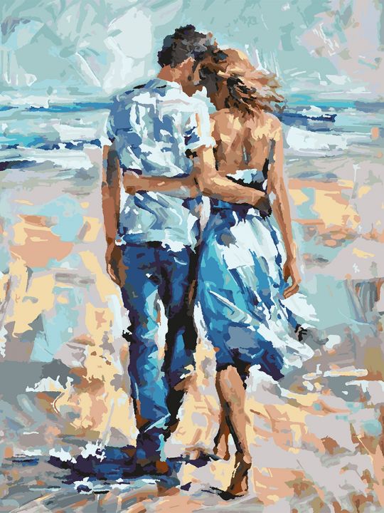 Картина по номерам без подрамника «Пара у моря» 80x60 см