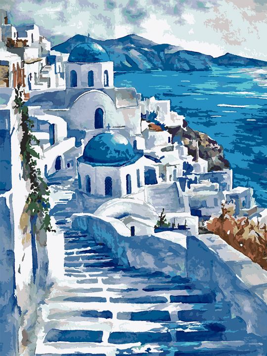 Картина по номерам без подрамника «Санторини» 130x100 см