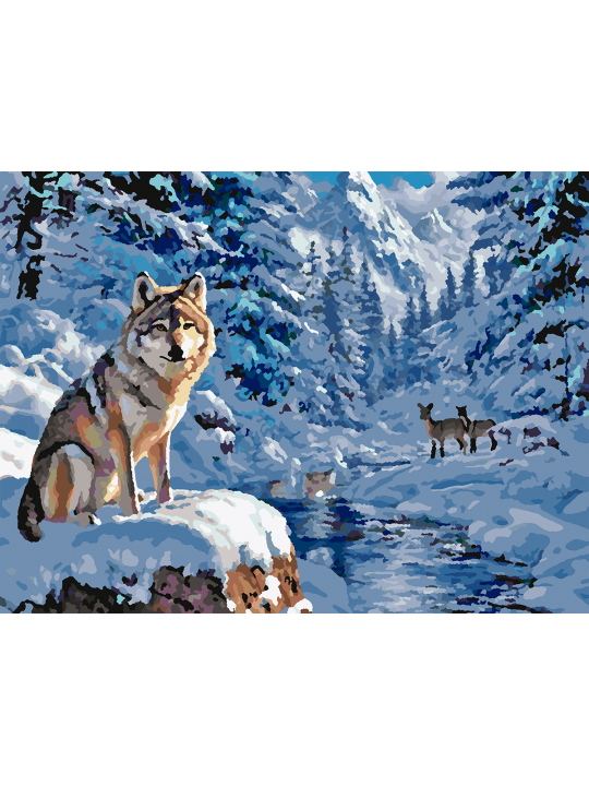 Картина по номерам без подрамника «Волк в лесу» 35x25 см