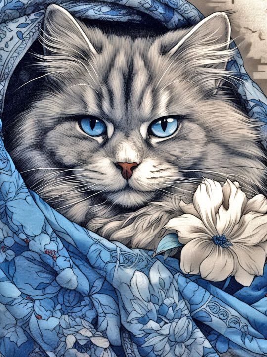 Алмазная мозаика без подрамника «Кошка-Матрёна» 50x40 см, 39 цветов