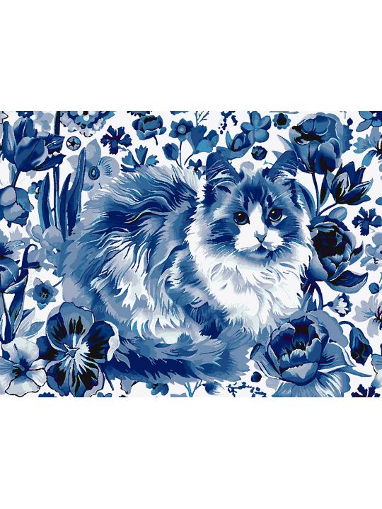 Картина по номерам без подрамника «Кошка Гжель» 80x60 см