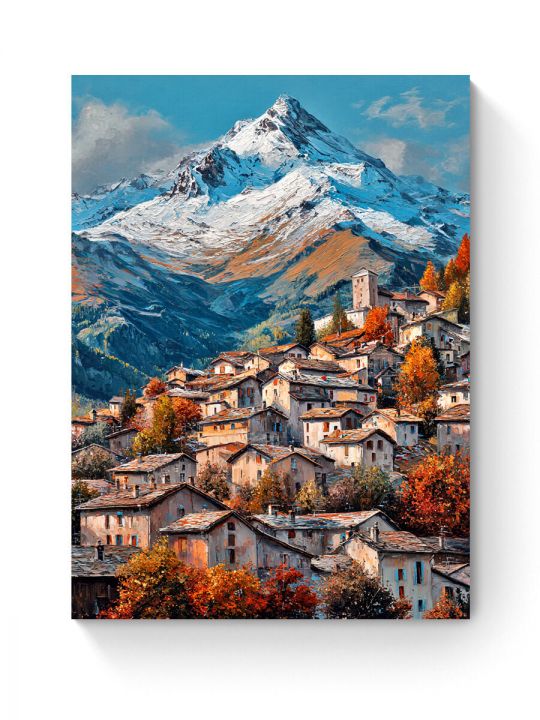 Алмазная мозаика на подрамнике «Городок в горах» 90x70 см