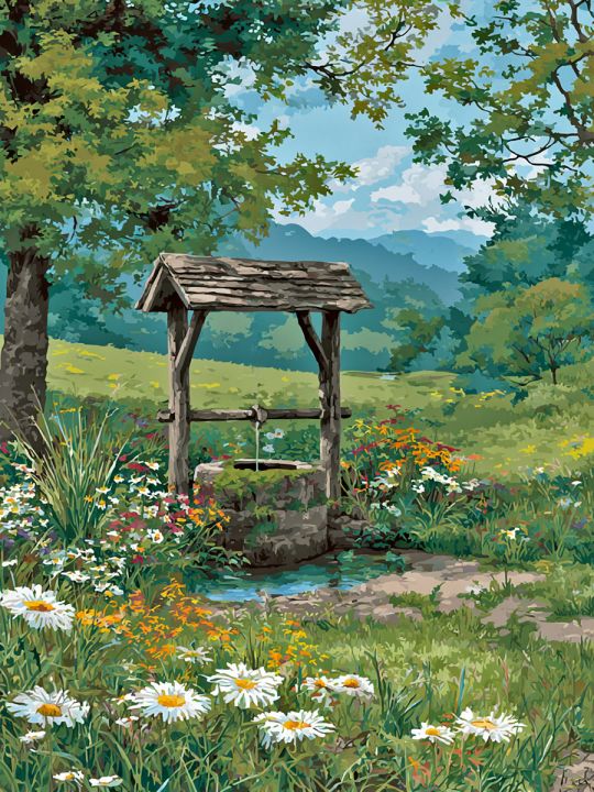 Алмазная мозаика без подрамника «Старый колодец» 40x30 см