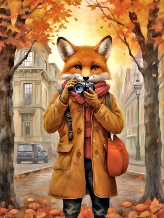 Алмазная мозаика без подрамника «Лис-турист» 90x70 см