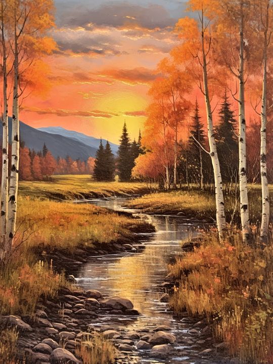 Алмазная мозаика без подрамника «Осенний закат» 50x40 см