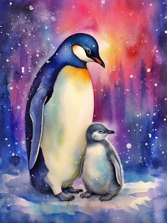 Алмазная мозаика без подрамника «Пингвины» 50x40 см, 47 цветов