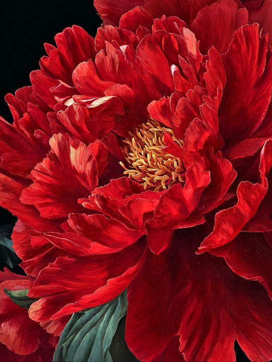 Алмазная мозаика без подрамника «Красный пион» 40x30 см, 50 цветов